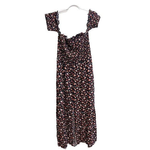 Xhilaration Womens Black Maxi Dress XXL Floral Smocked Cap Sleeve Boho Peasant - Picture 1 of 14